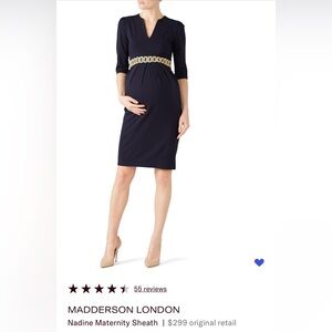 Maternity Navy Dress with Gold Accents